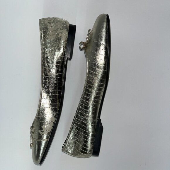 Troy Burch Cap Toe Quilted Ballet Flats in Spark Gold Size 10 M - Picture 4 of 5
